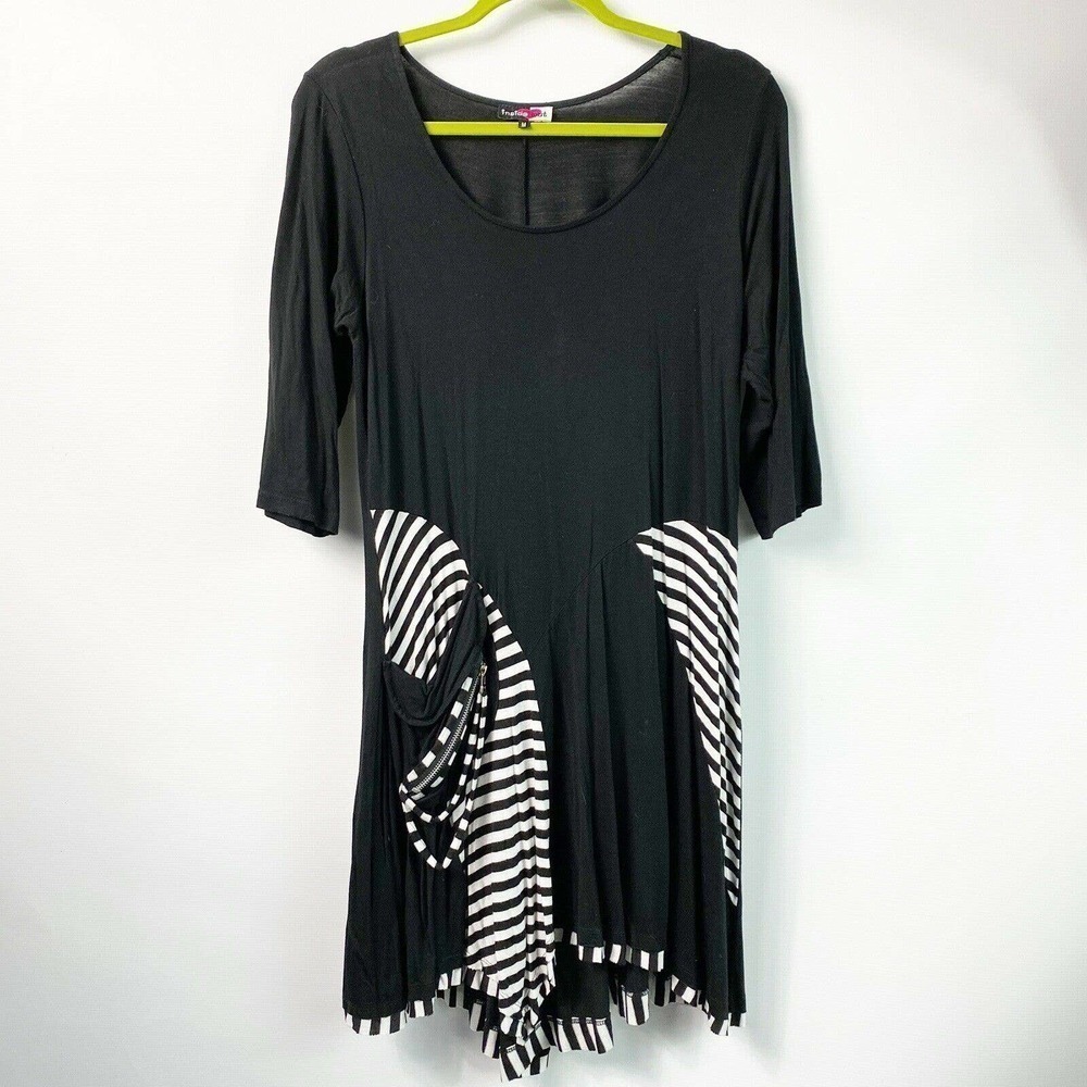 𝅺INSIDE Out Black White Striped Tunic Top Medium